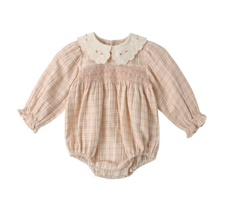 Callie Romper || Pink Plaid