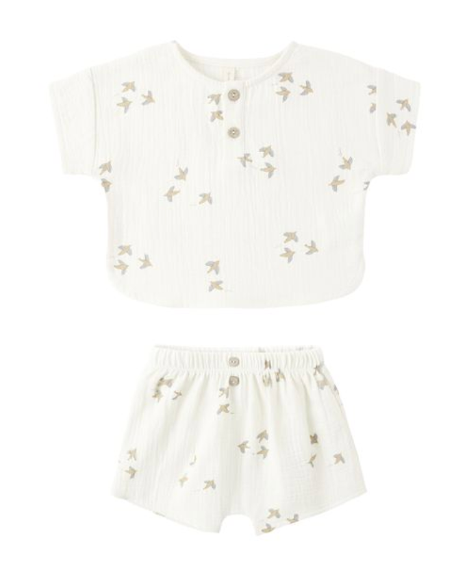 Woven Boxy Top + Short Set || Birds