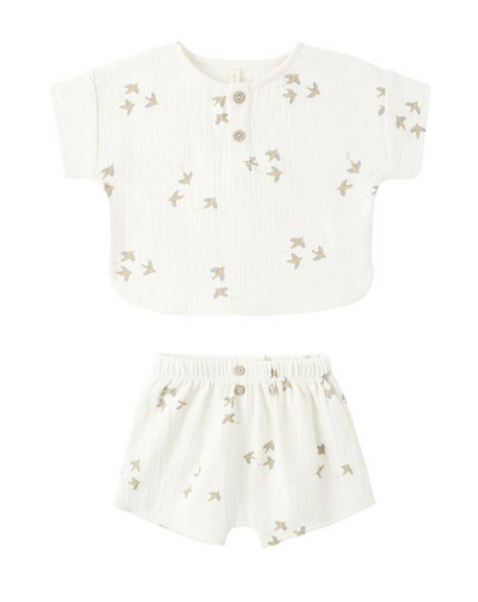 Woven Boxy Top + Short Set || Birds