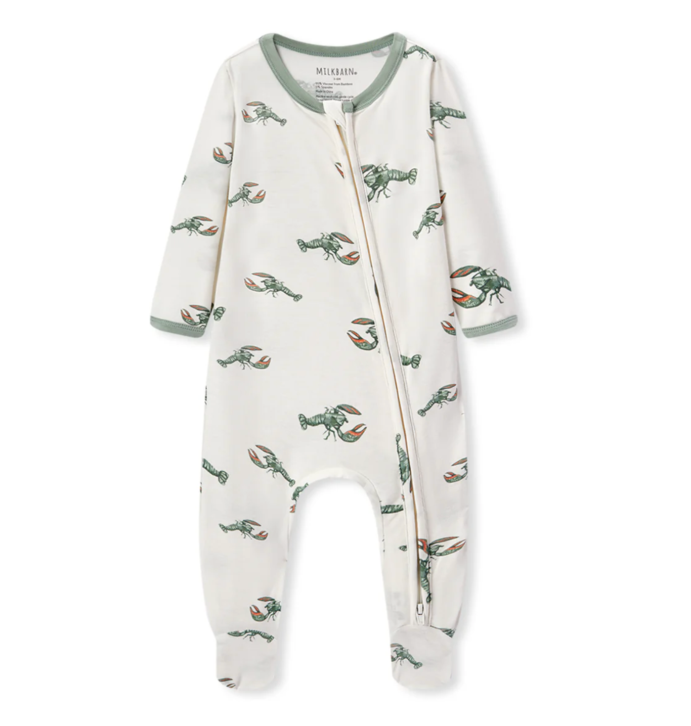 Luxe Stretch Zipper Footed Romper Mint Lobster