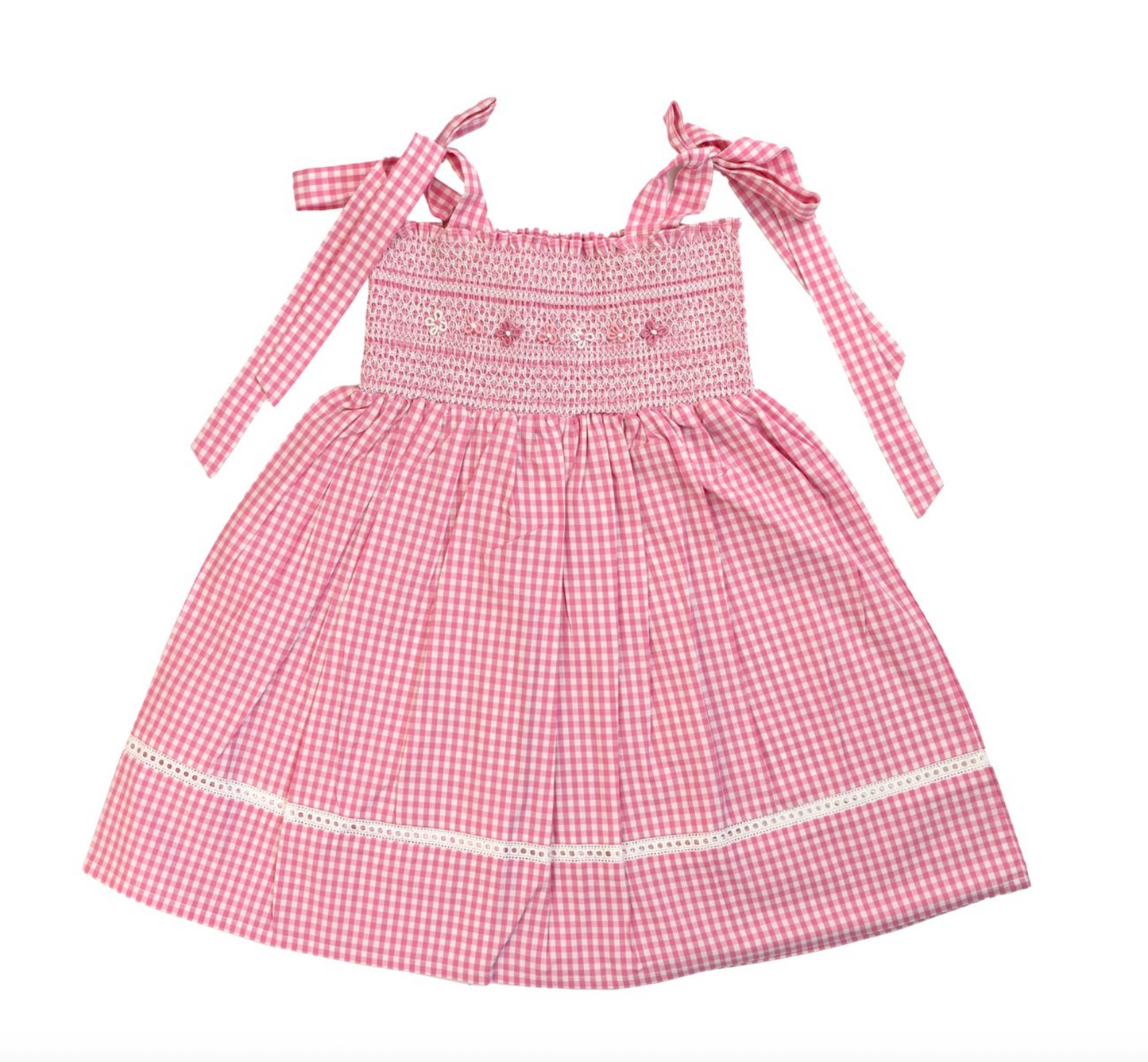 Pink Gingham Embroidered Dress