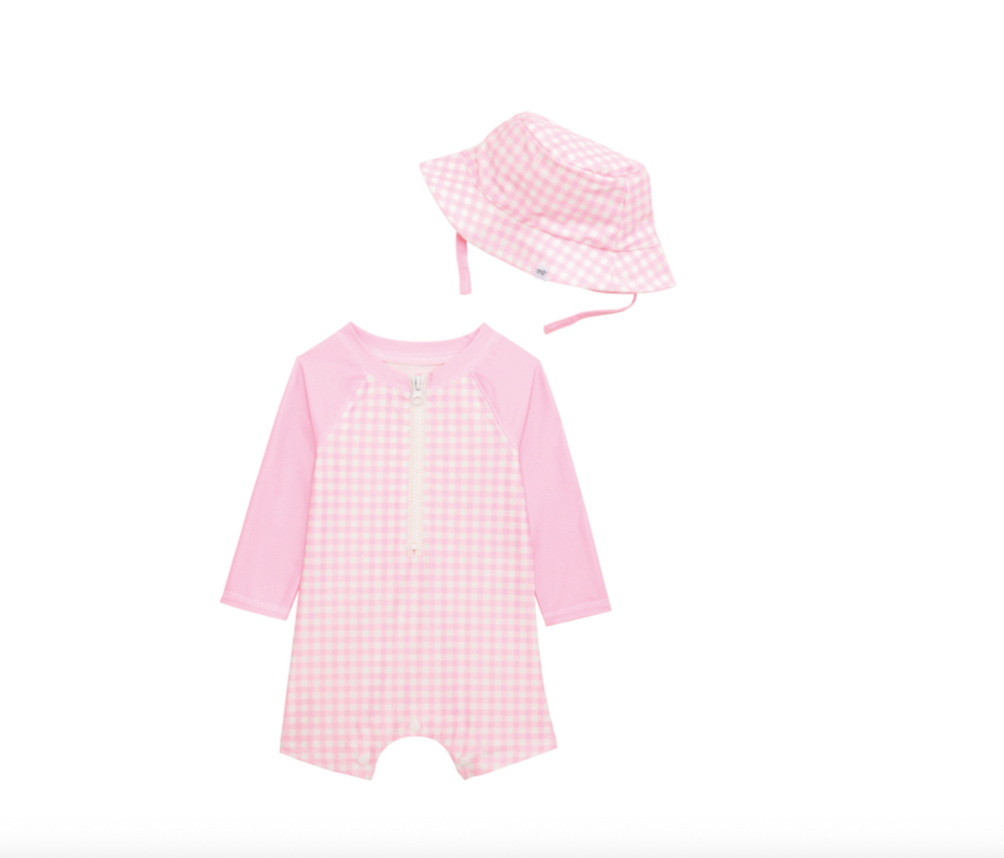 Pink Gingham Baby Rash Guard Set