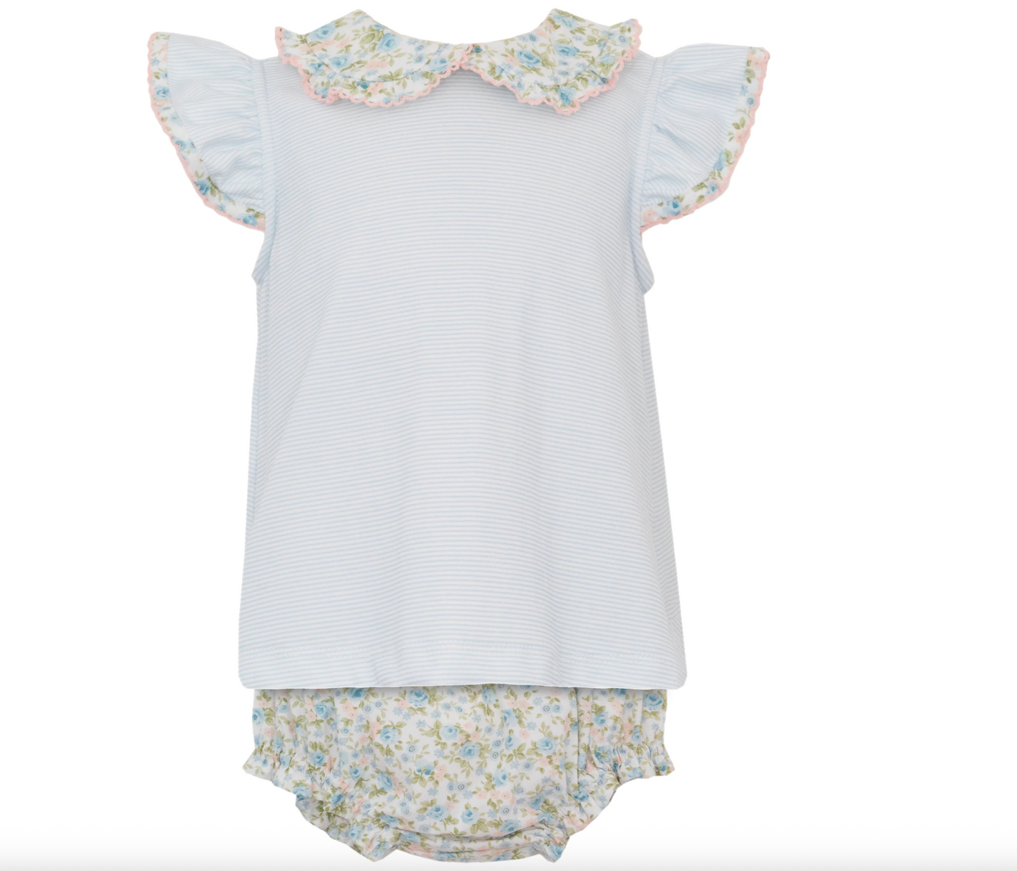 Floral Knit Diaper Set- Lt. Blue