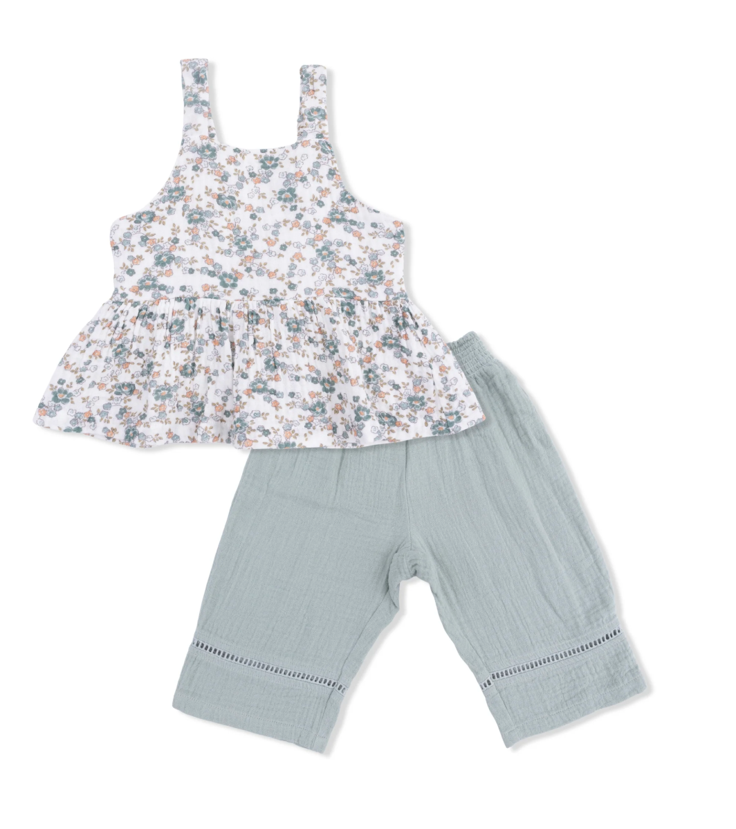 Camille Floral - Peplum Tank with Smocked Waist Pant