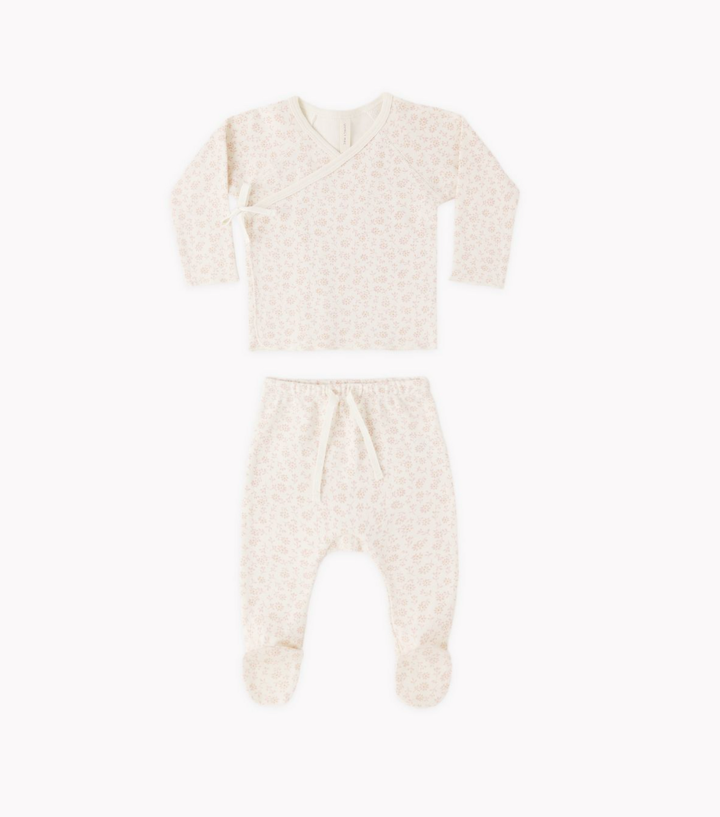 Wrap Top + Footed Pant Set || Oat Micro Stripe