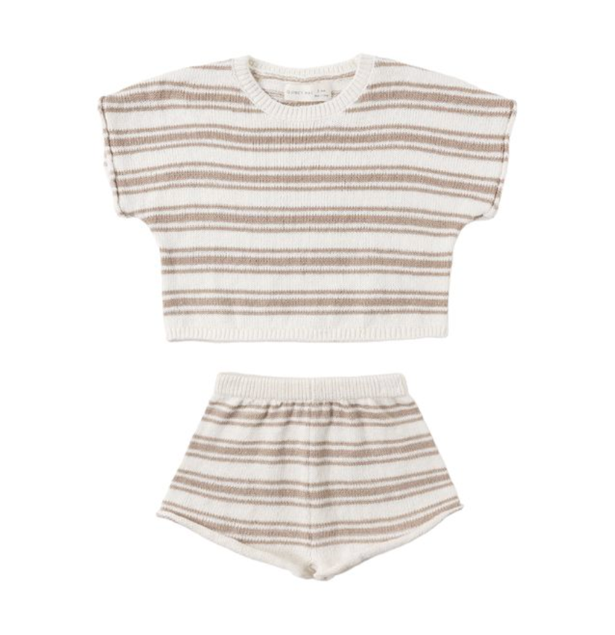 Relaxed Summer Knit Set || Oat Stripe