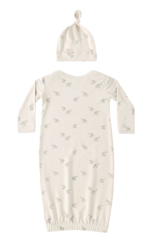 Bamboo Baby Gown + Hat Set || Elephants