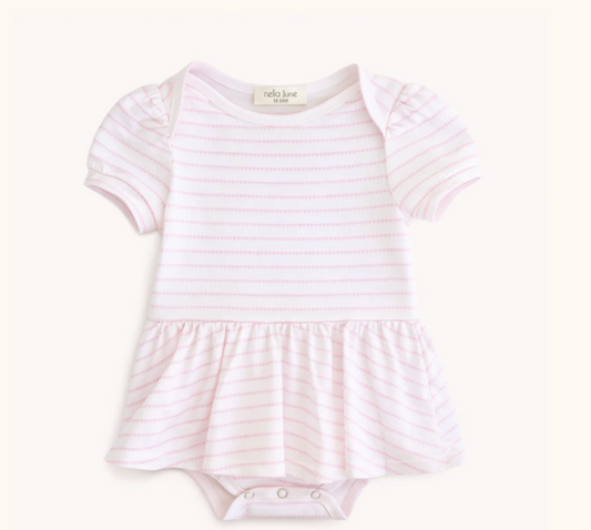 Pink Heart Stripe Puff Sleeve Onesie