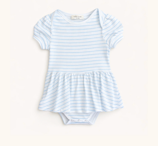 Blue Heart Stripe Puff Sleeve Onesie