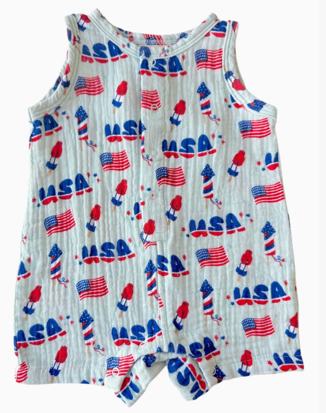 Muslin Shortie Romper, 4th of July Blue