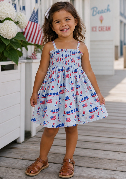 Muslin Smocked Tube Dress, 4th of July Blue