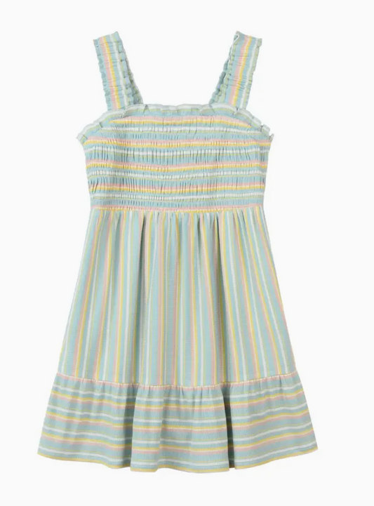 Susie Dress in Blue Multi Stripe