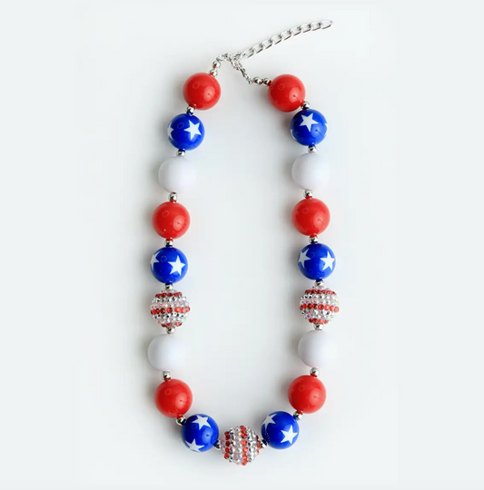 Red, White, Blue Beaded Necklace