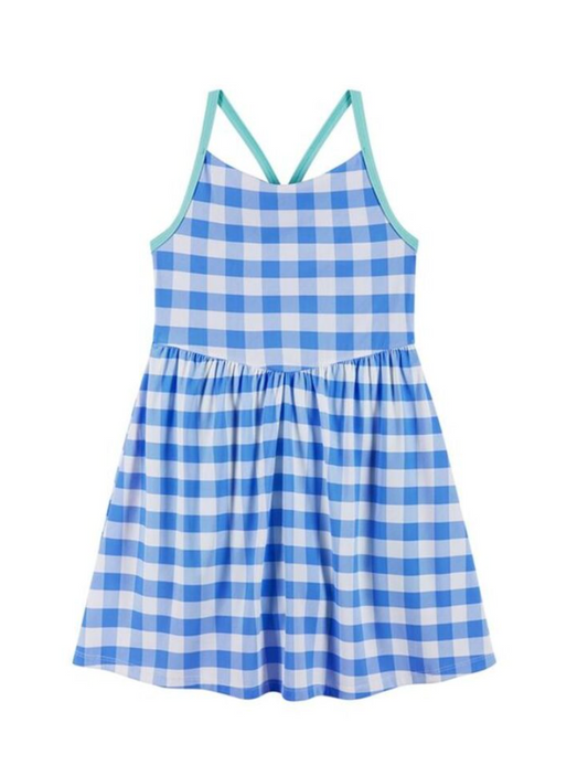 Tween Girls Knit Skort Dress | Blue Gingham