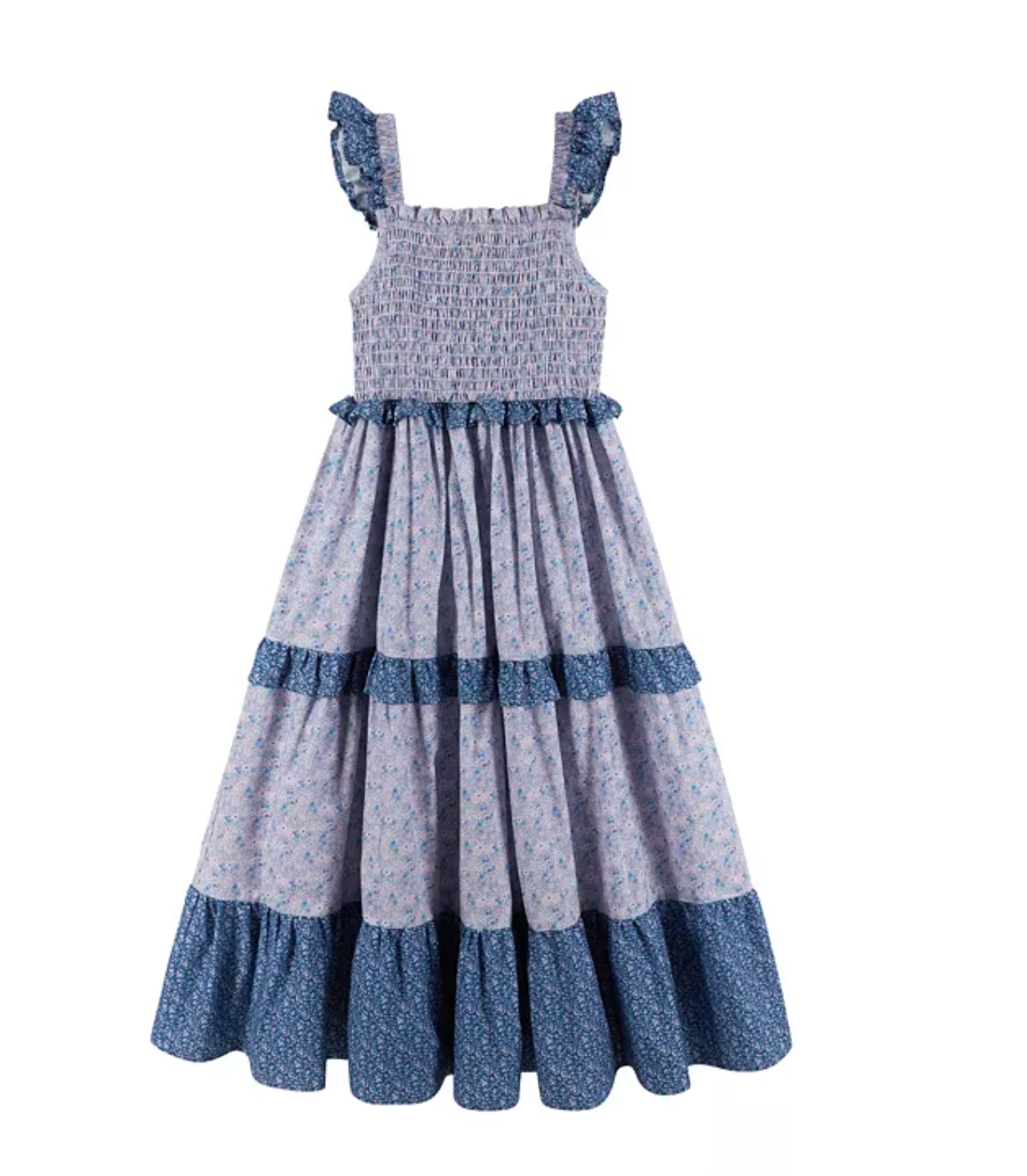 Tween Girls Mixed Floral Ruffle Maxi Dress | Blue Bloom