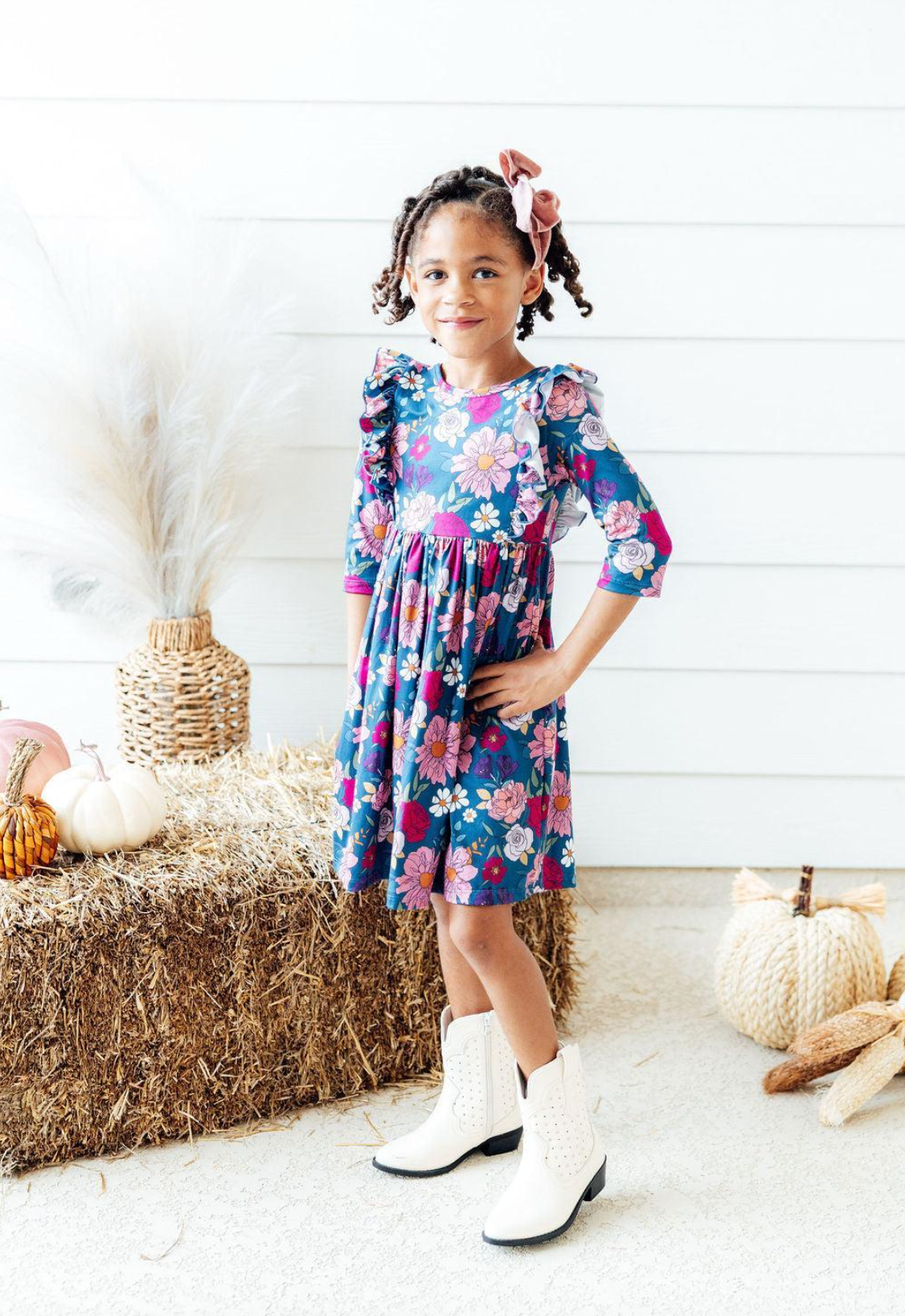 Vintage Garden 3/4 Sleeve Ruffle Twirl Dress