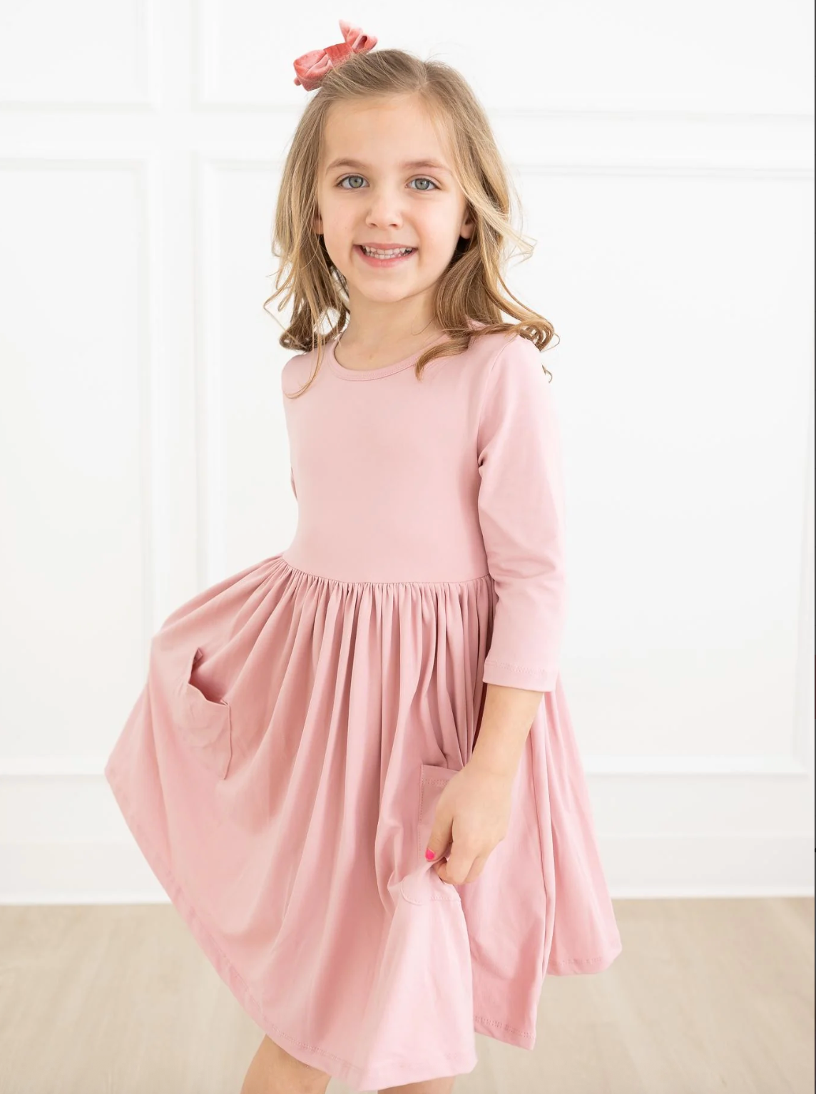 Vintage Pink 3/4 Sleeve Pocket Twirl Dress