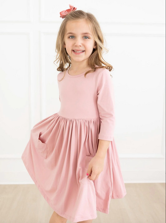 Vintage Pink 3/4 Sleeve Pocket Twirl Dress