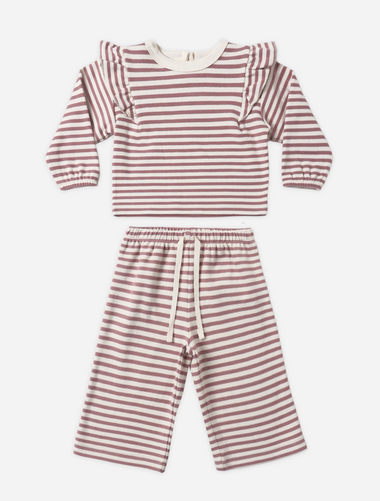 RUFFLE COZY SET MULBERRY STRIPE