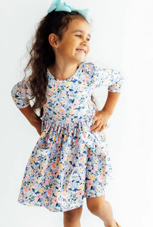 Fall Floral 3/4 Sleeve Pocket Twirl Dress