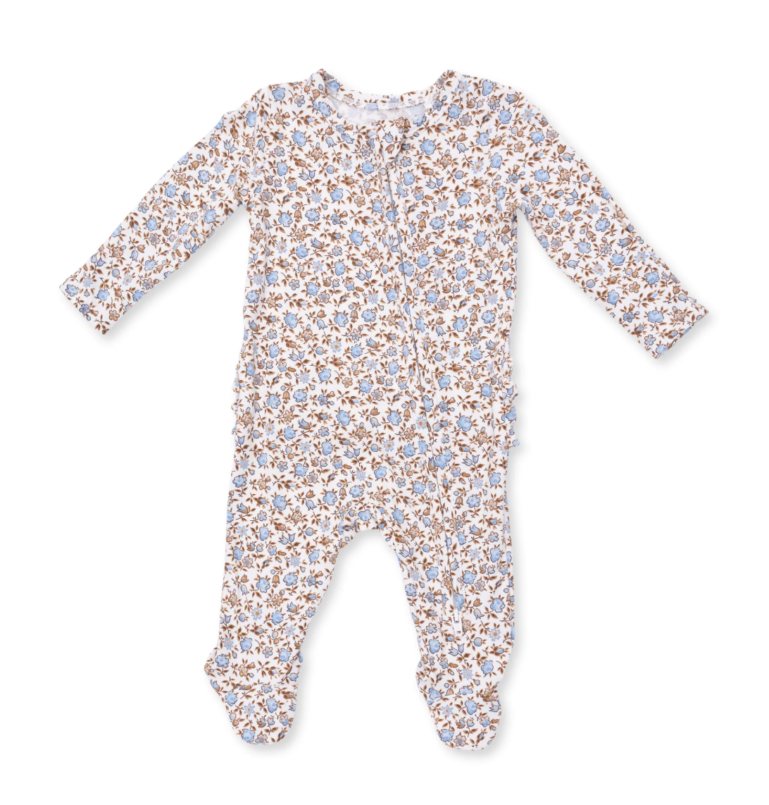 Hazel Floral - 2 Way Ruffle Back Zipper Footie
