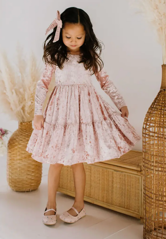 Gwendolyn Ruffle Dress in Crushed Blush