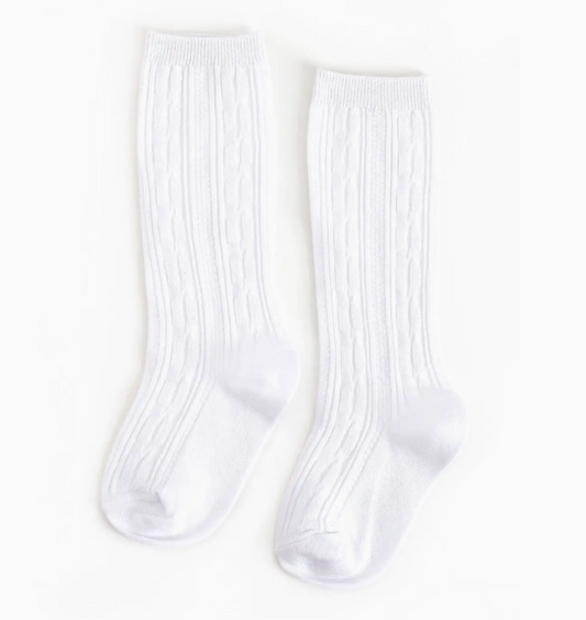 White Cable Knit Knee High Socks