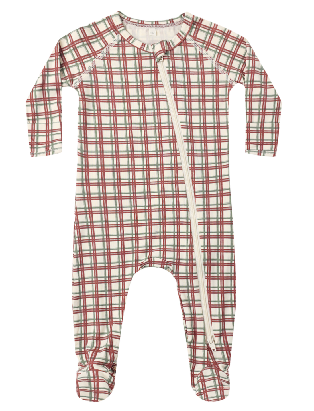 Bamboo Zip Footie || Redwood Check
