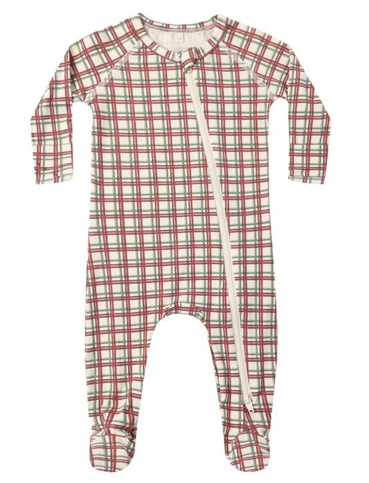 Bamboo Zip Footie || Redwood Check