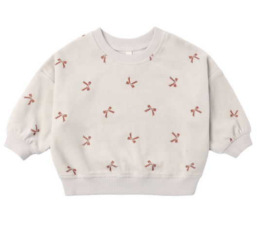 VELOUR RELAXED SWEATSHIRT RED BOWS