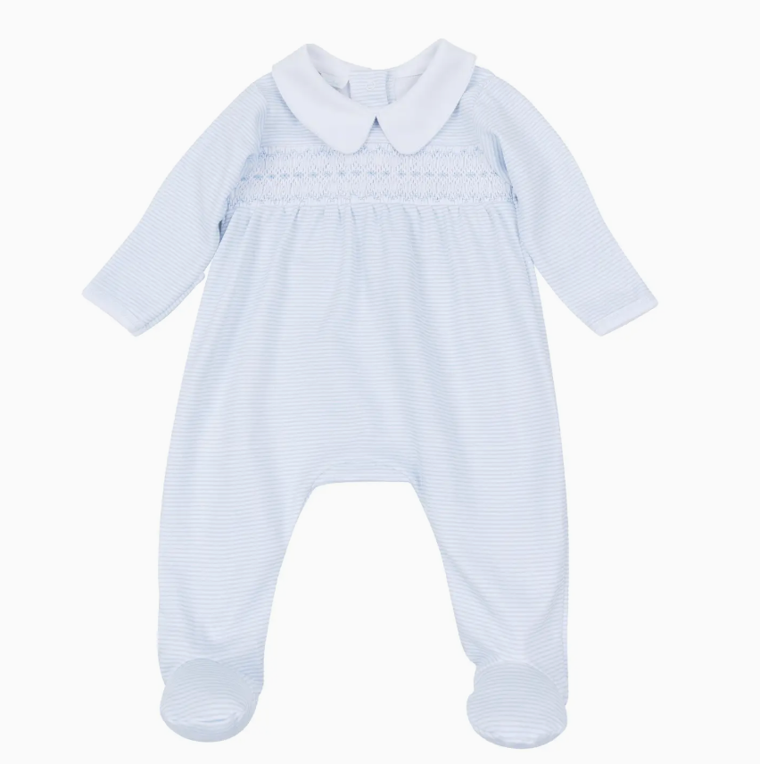 Benjamin Smocked Footie - Light Blue