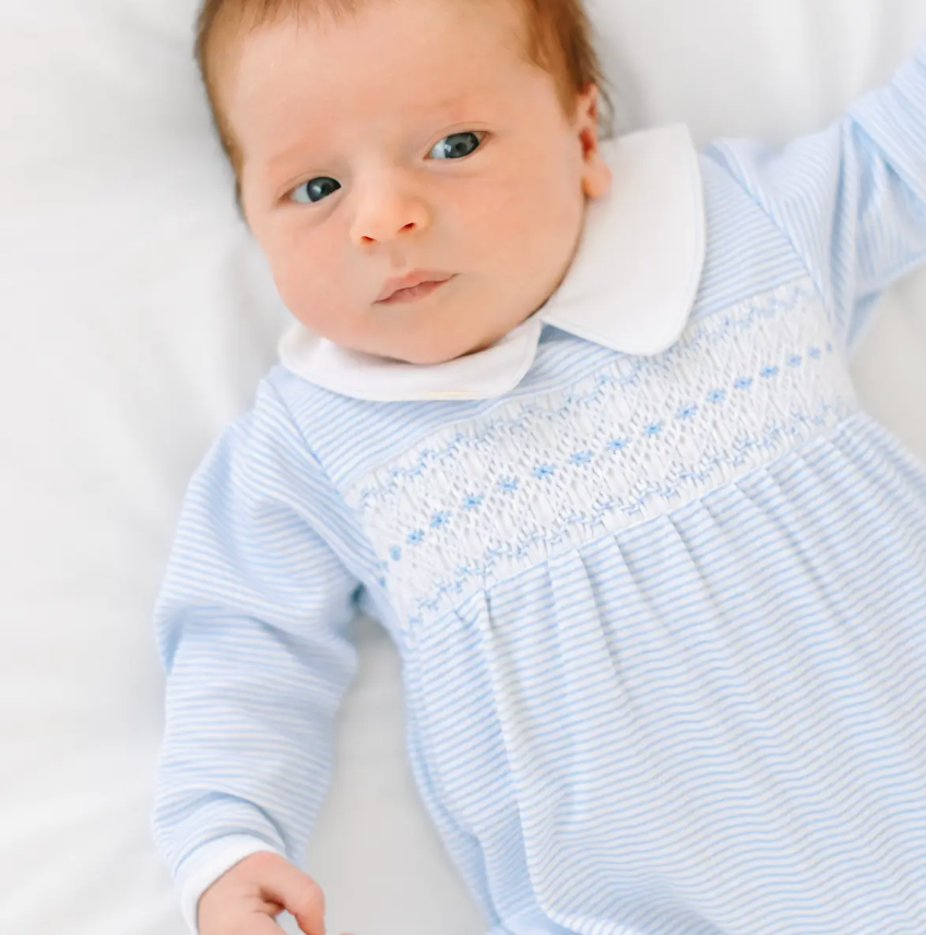 Benjamin Smocked Footie - Light Blue