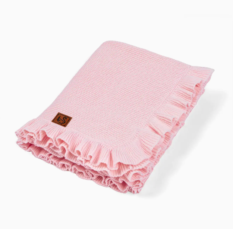 Baby Pink Ruffle Knit Baby Blanket
