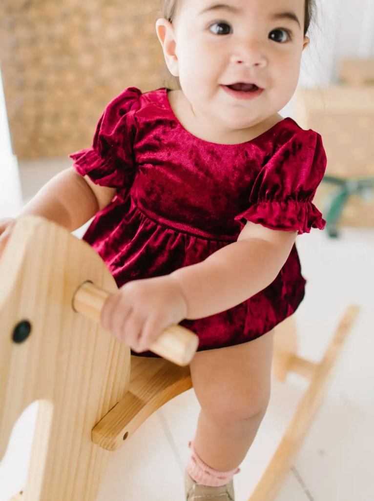 Quinn Romper in Crushed Cranberry Velvet