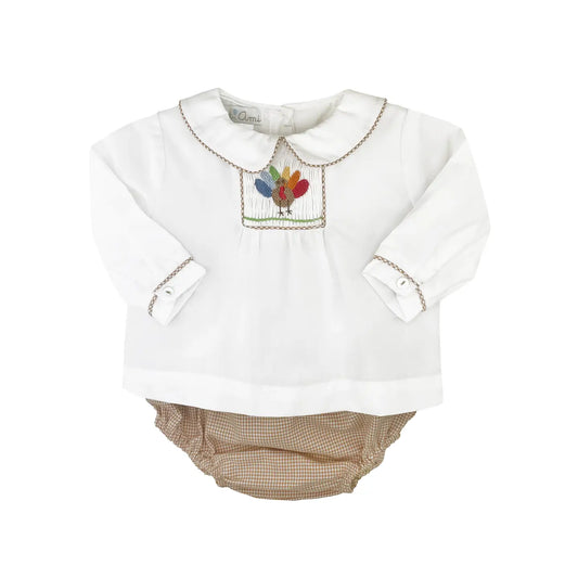 Boy Smocked Turkey Diaper Set