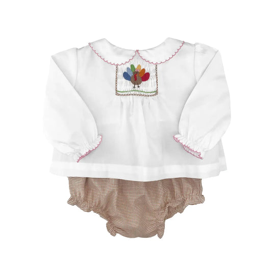 Girl Smocked Turkey Diaper Set