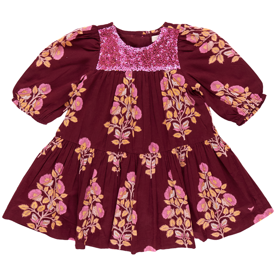 Burgundy Bouquet Floral Fiona Dress