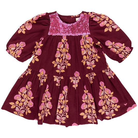 Burgundy Bouquet Floral Fiona Dress