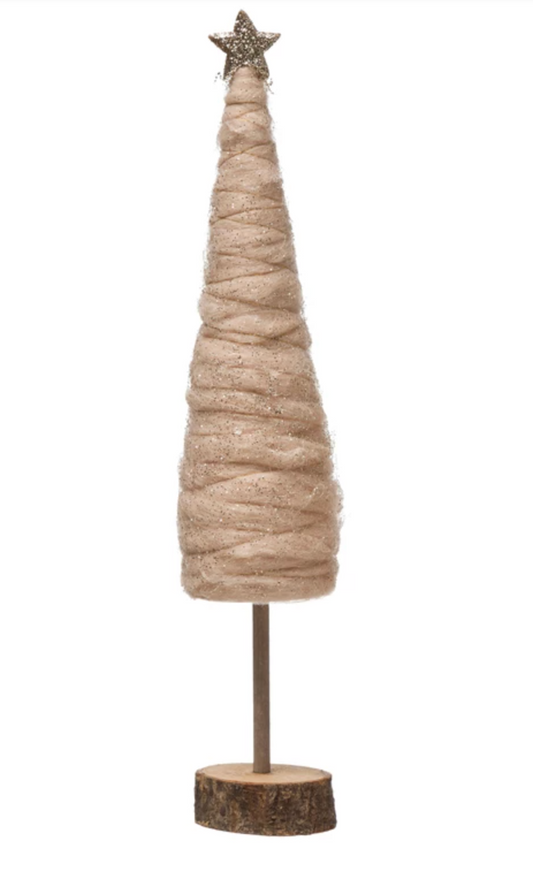 Wrapped Wool Cone Tree with Glitter and Star