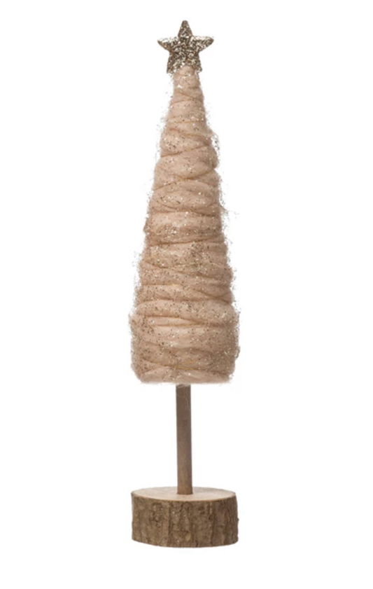 Wrapped Wool Cone Tree with Glitter and Star - Small