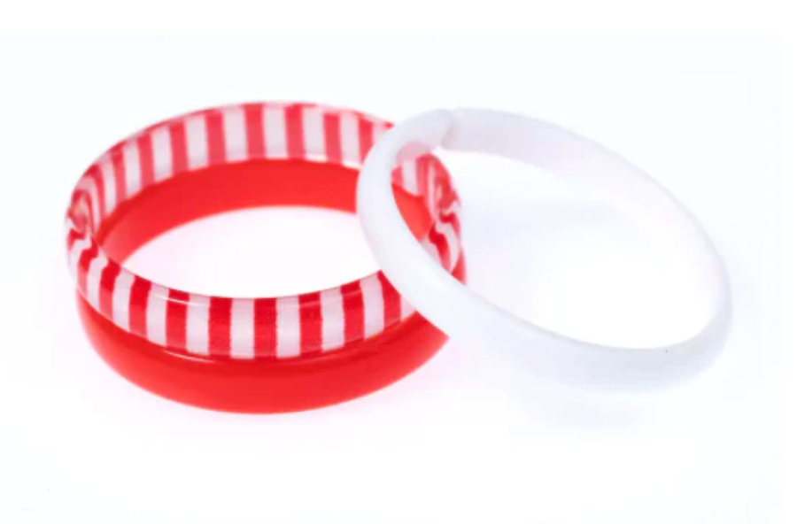 Red White Stripe Mix Bangle Set
