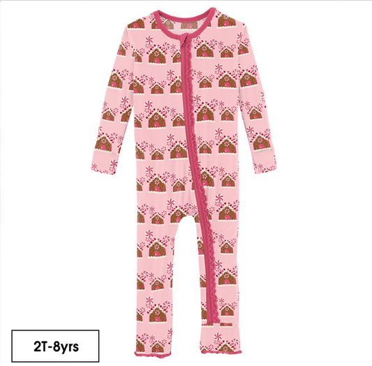 Print Muffin Ruffle Coverall with Zipper in Lotus Gingerbread