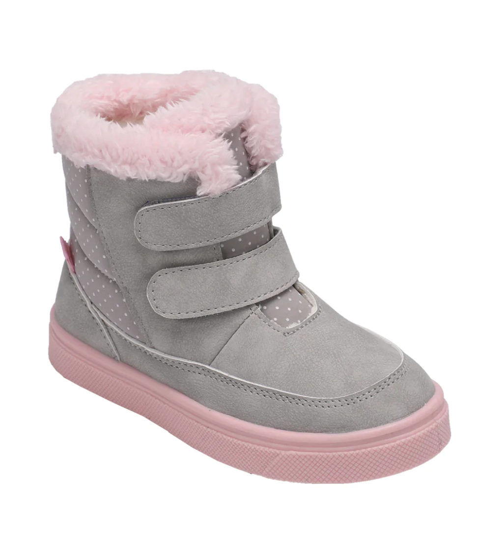 Grey & Pink Faux Fur Boots