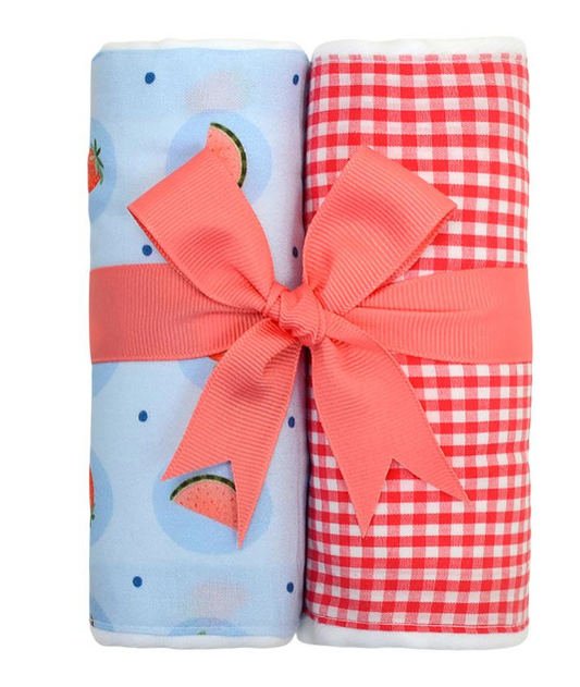 Strawberry Set of Two Fabric Burps