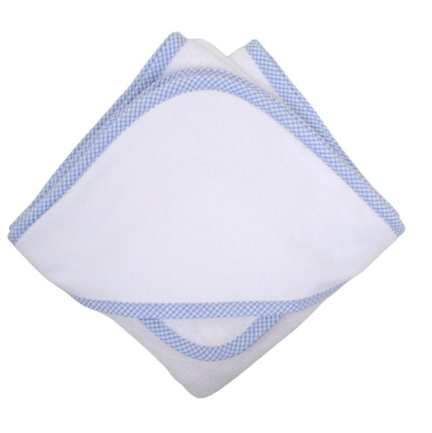 Blue Small Check Hooded Towel & Washcloth Set