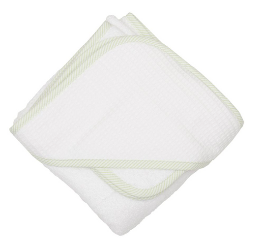 Green Seersucker Stripe Pique Hooded Towel & Washcloth Set