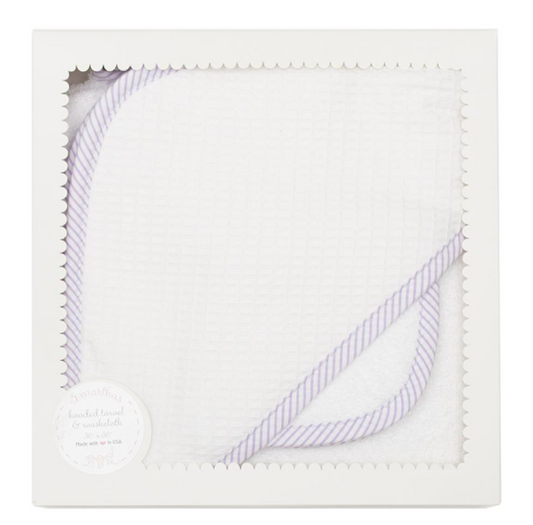 Lilac Seersucker Stripe Pique Hooded Towel Set