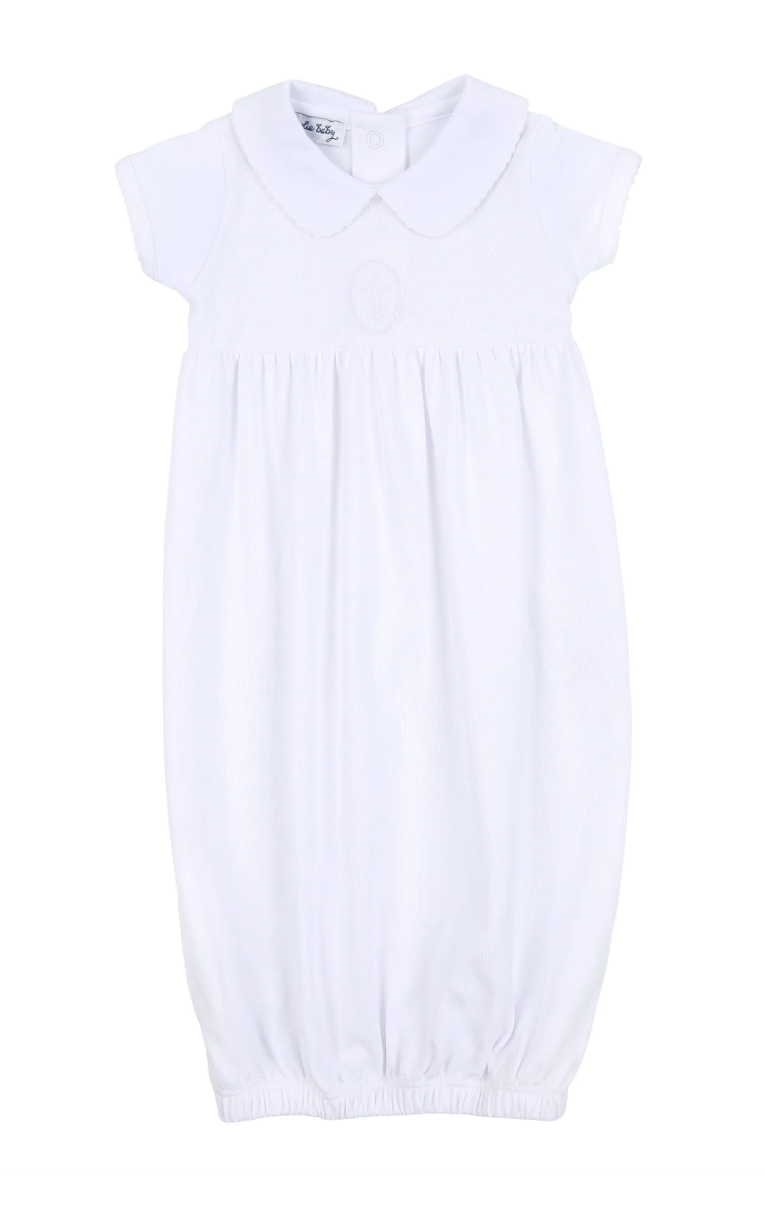 Blessed White Embroidered Collard S/S Gathered Gown